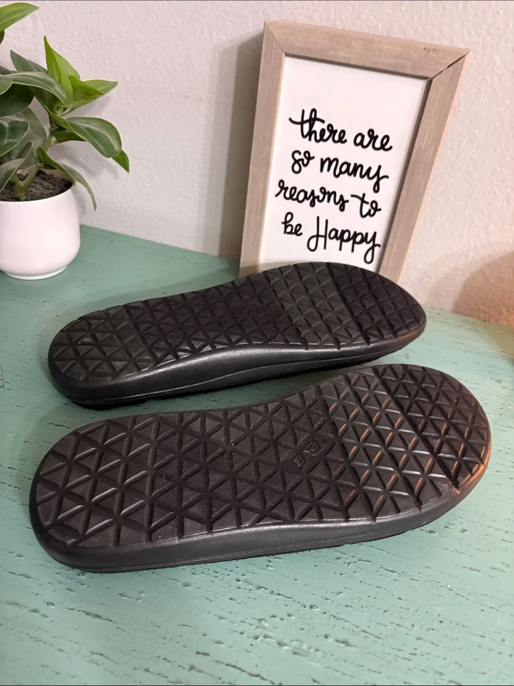 Teva Black Suede Strap Flip Flops with Woven Thong